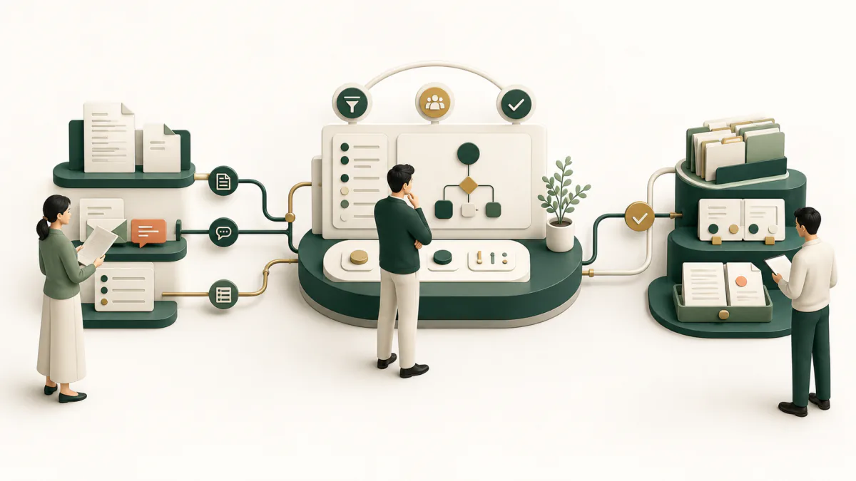 人の判断を中心にAIで業務を自動化するイラスト