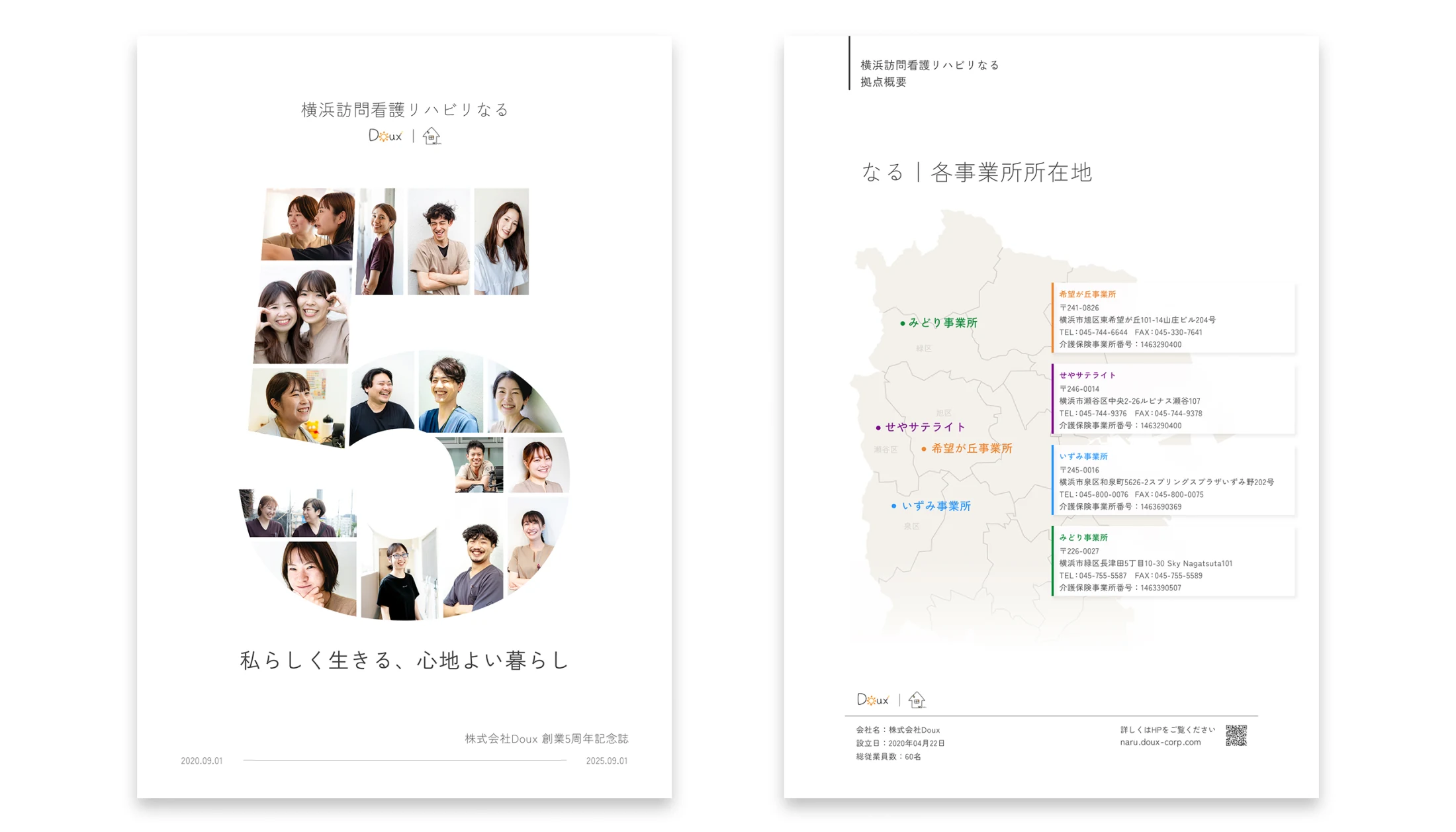 横浜訪問看護リハビリなる創業5周年記念誌の表紙と裏表紙